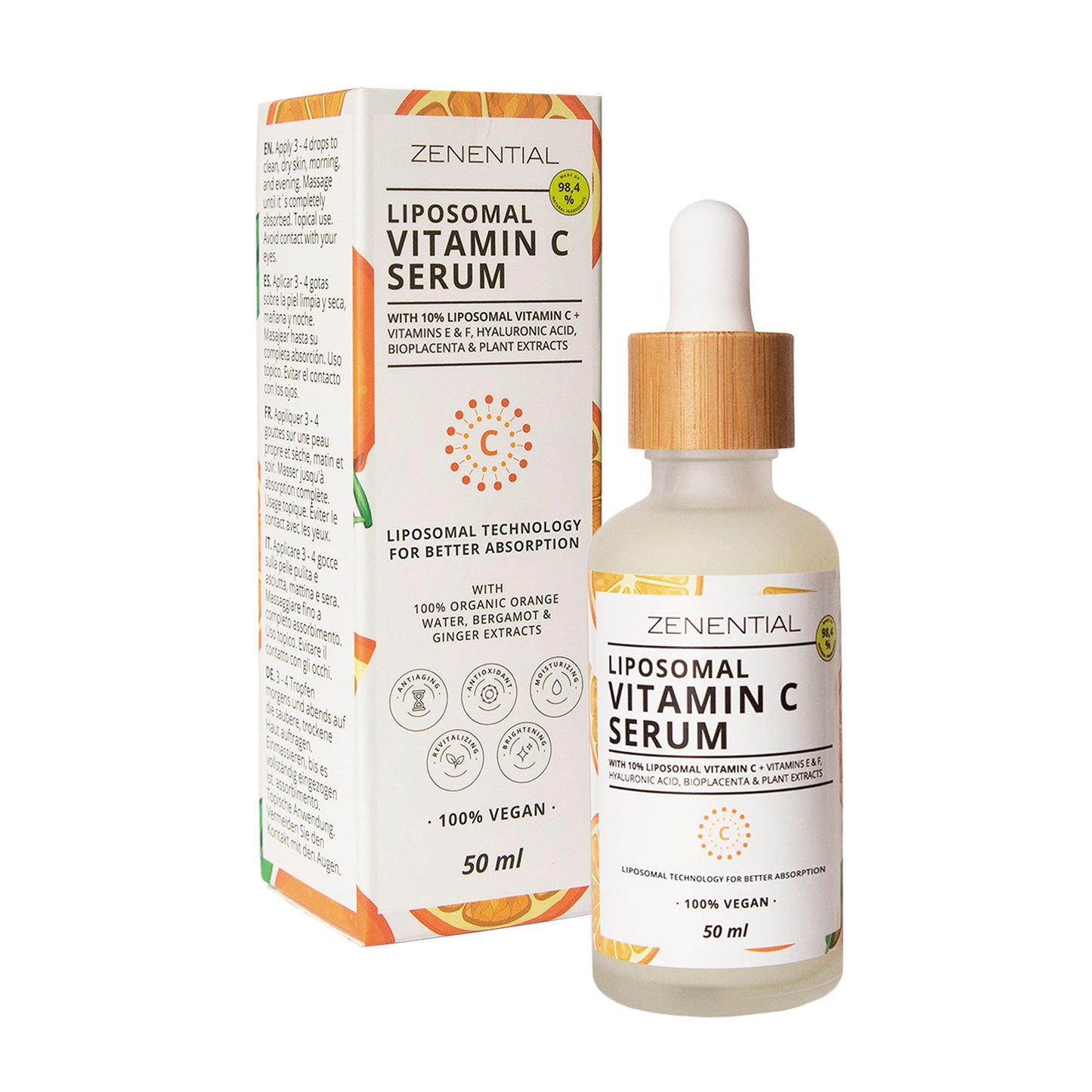 Sérum Facial 10% Vitamina C Liposomal + Vitaminas E y F, Ácido Hialurónico, Bioplacenta 